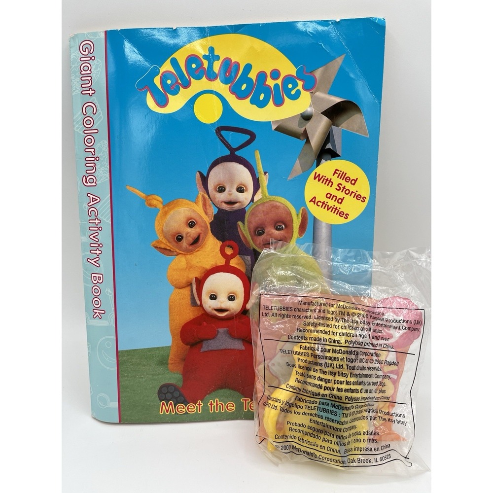 Vintage Teletubbies Laa-Laa Yellow Plush McDonald's Toy Coloring Book Lot 98-00